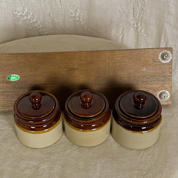 Armbee San Francisco Mini-Crock Pots Lidded With Wooden Carrier - Picture 7 of 9